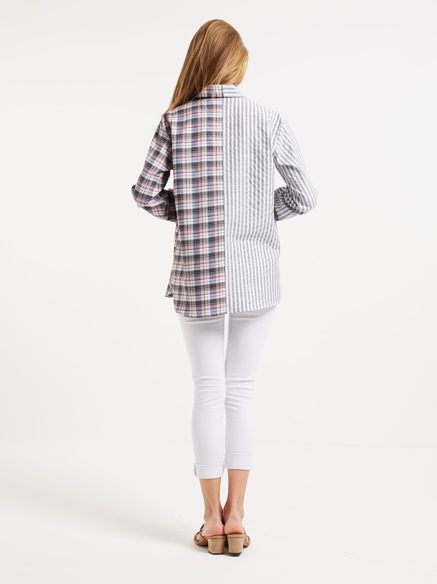 OPIO Women's Two-Tone Asymmetric Pattern Shirt