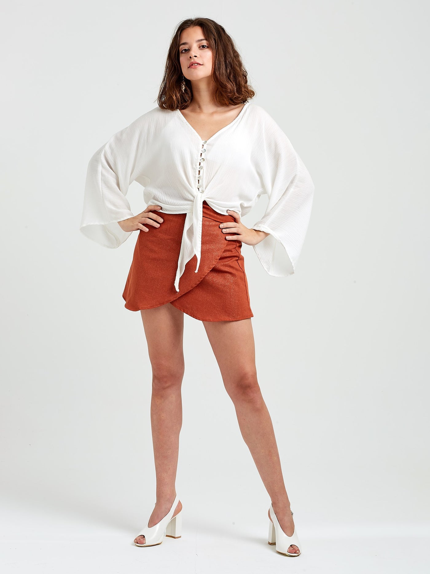 OPIO Women's Sofia Wrap Around Shimmery Mini Skirt