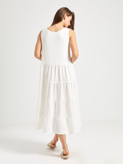 OPIO Women's Tiered Sleeveless Midi Dress
