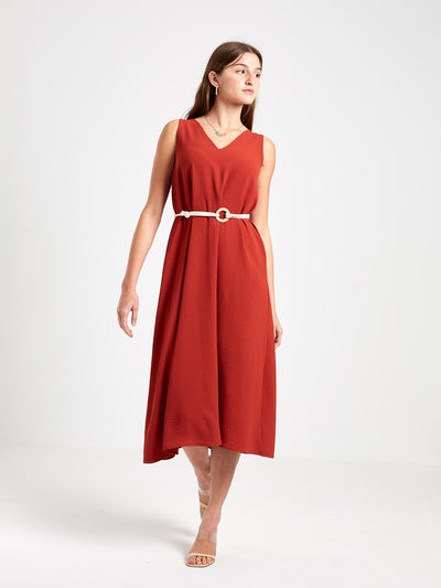 OPIO Women's V-Neck Sleeveless Midi Dress
