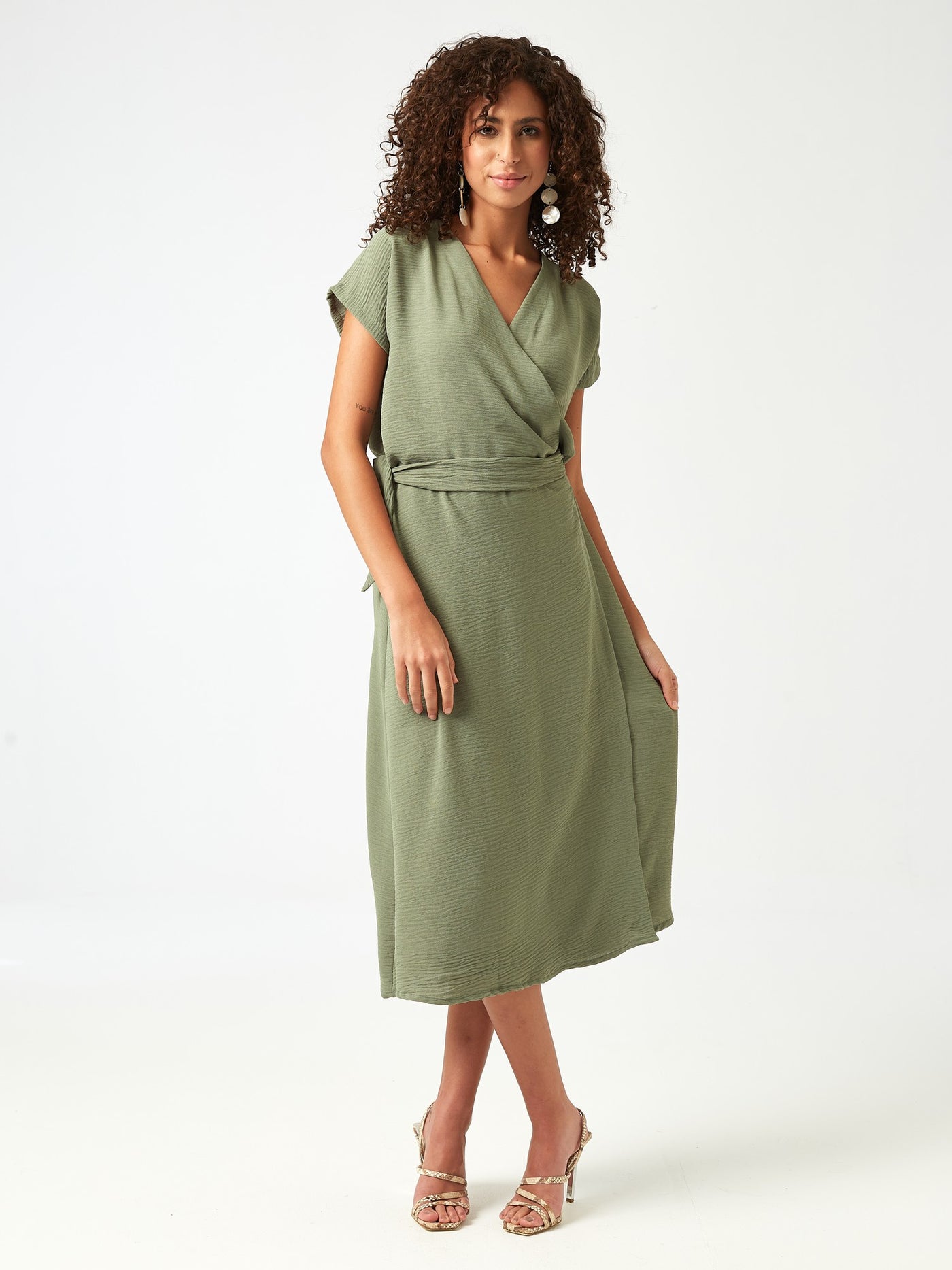 اوبيو فستان متوسط الطول بتصميم ملفوف نسائي