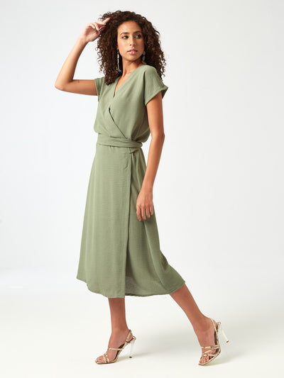 اوبيو فستان متوسط الطول بتصميم ملفوف نسائي
