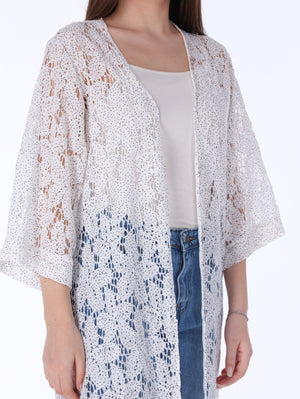 Long Cardigan - Kimono Sleeve - Dotted