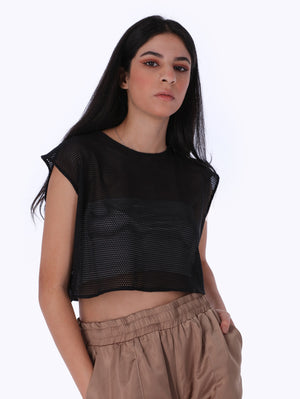 Mesh Tee - Cap Sleeves - Cropped Design