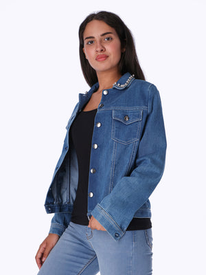 Denim Jacket - Embellished Collar