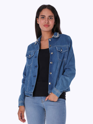 Denim Jacket - Embellished Collar