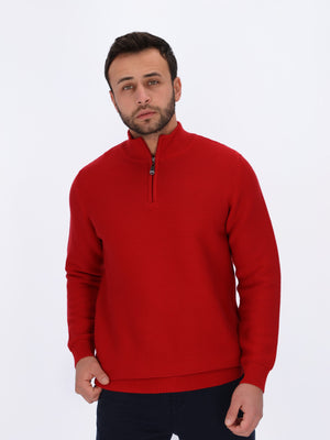 Upper Zipper Ribbed Pullover