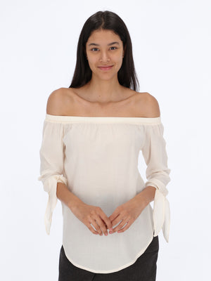 Off-Shoulder Blouse with Tie Sleeve