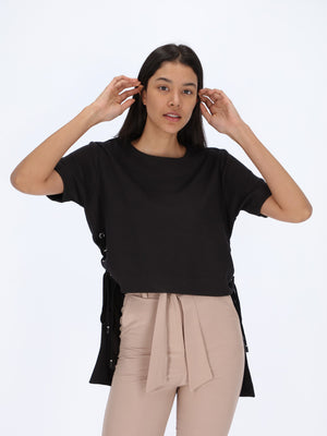 Short Sleeves Top with Side Ribbons