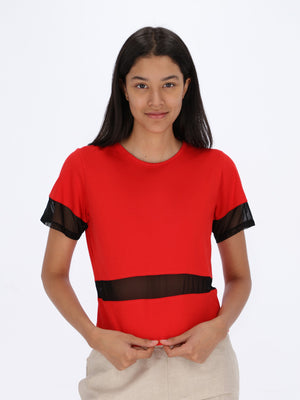 Cropped Mesh Panels T-Shirt
