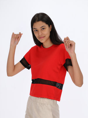Cropped Mesh Panels T-Shirt