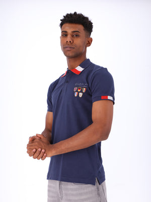 White Rabbit Men's Chest Stitched Patches Polo Shirt