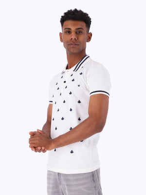 White Rabbit Men's Front Embroidered Design Polo Shirt