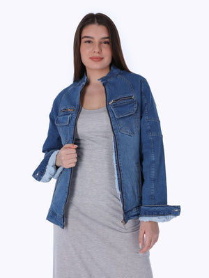 Denim Jacket - Mandarin Collar
