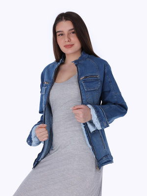 Denim Jacket - Mandarin Collar