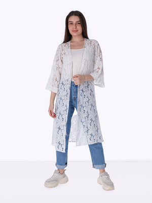 Long Cardigan - Kimono Sleeve - Dotted